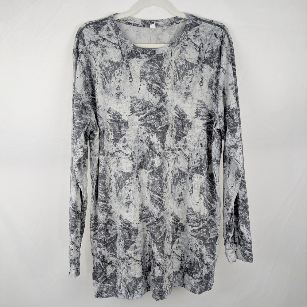 3x Uniqlo Heattech Mens XL Gray Abstract Marble Print Long Sleeve Thermal Shirt